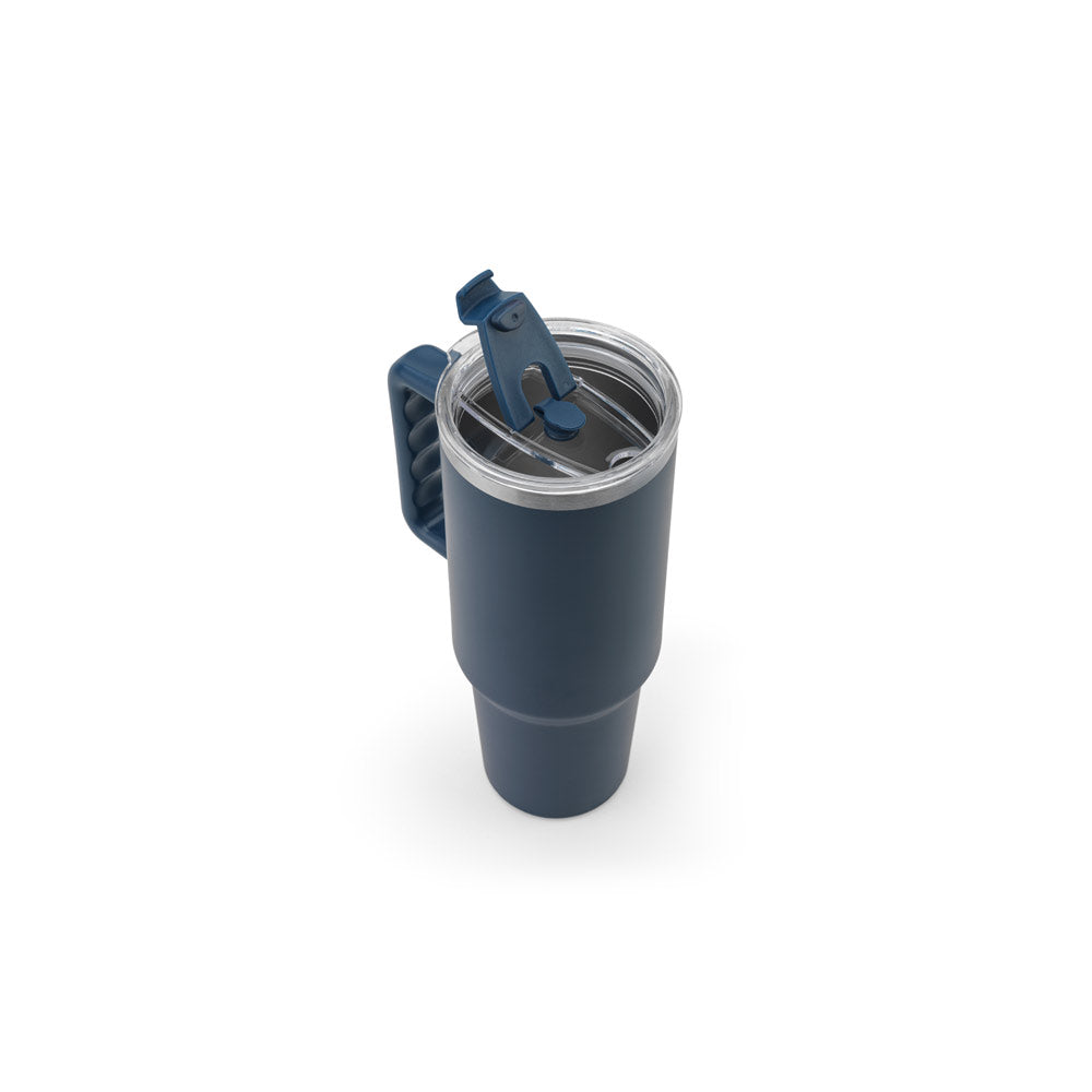 JOYNER XL. Copo de viagem de grande dimensão em aço inoxidável (91% reciclado) com parede dupla isolada a vácuo e acabamento em mate 1300 mL