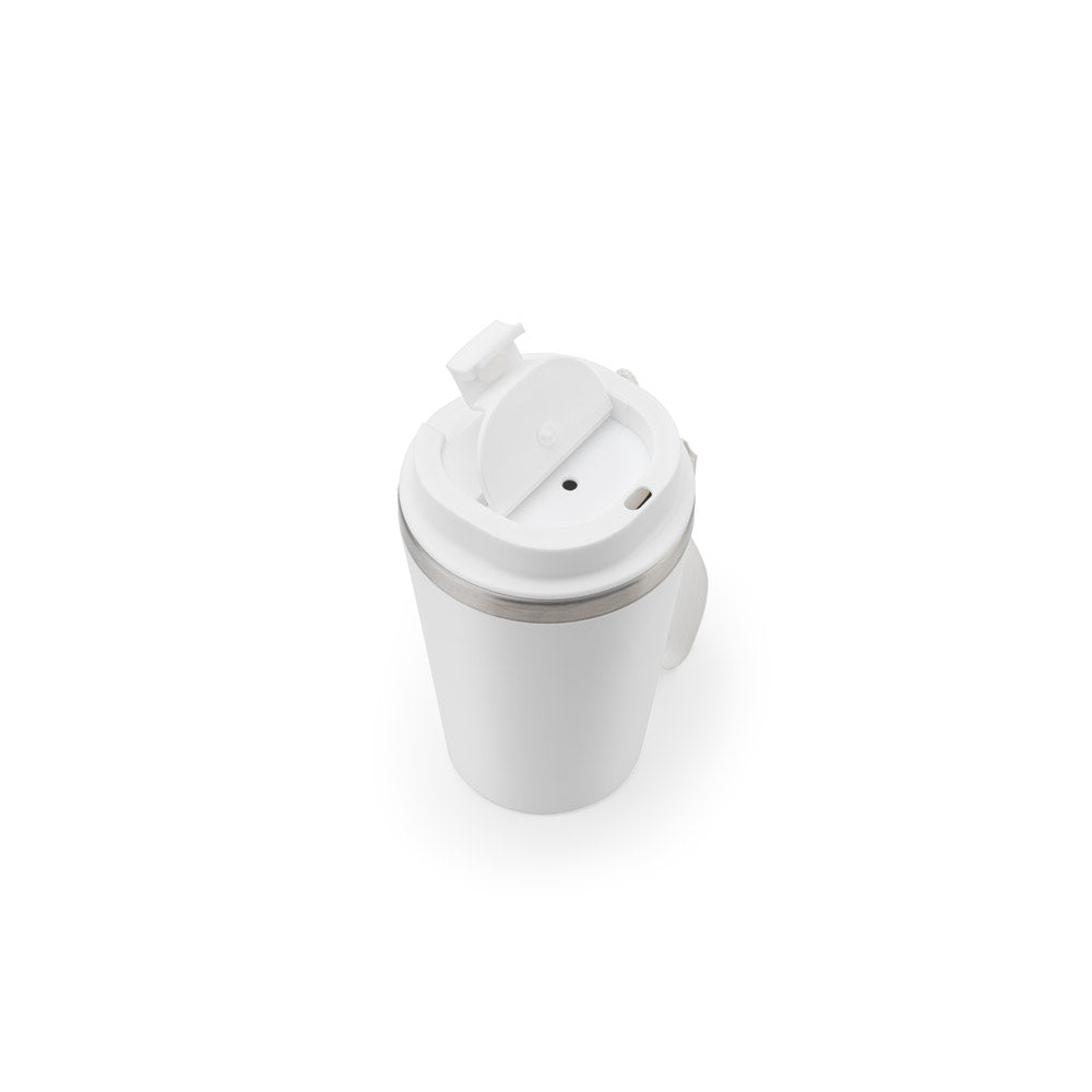 SPITZ. Copo de viagem em aço inoxidável (90% reciclado) e parede externa em PP, com acabamento em mate 440 mL