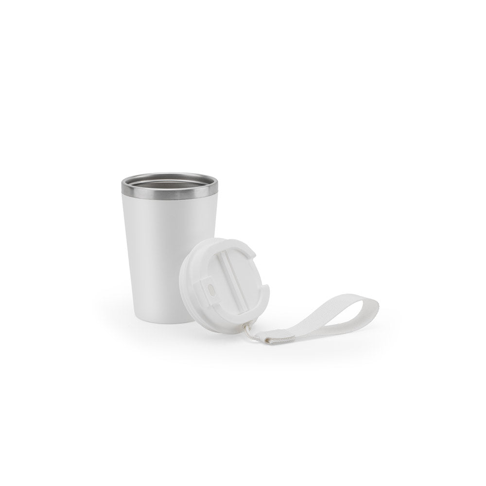 SPITZ. Copo de viagem em aço inoxidável (90% reciclado) e parede externa em PP, com acabamento em mate 440 mL