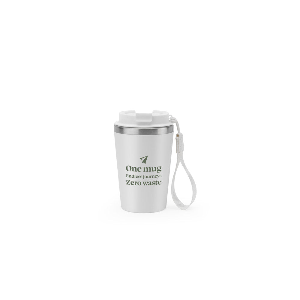 SPITZ. Copo de viagem em aço inoxidável (90% reciclado) e parede externa em PP, com acabamento em mate 440 mL