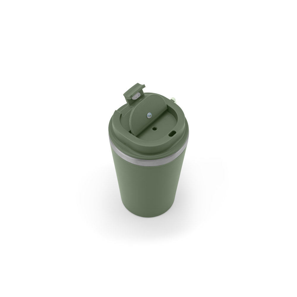 SPITZ. Copo de viagem em aço inoxidável (90% reciclado) e parede externa em PP, com acabamento em mate 440 mL