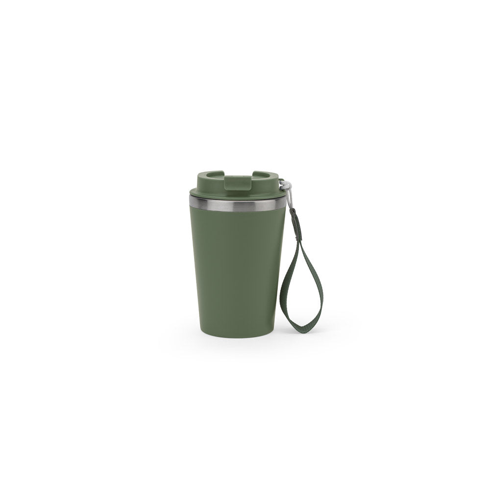 SPITZ. Copo de viagem em aço inoxidável (90% reciclado) e parede externa em PP, com acabamento em mate 440 mL