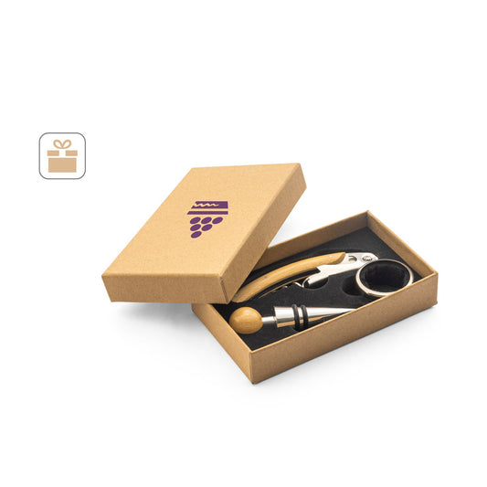 SAVORY. Conjunto para vinho em bambu e aço inoxidável