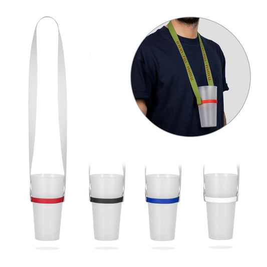 BOLTON. Lanyard para sublimação em poliéster com cup holder em silicone