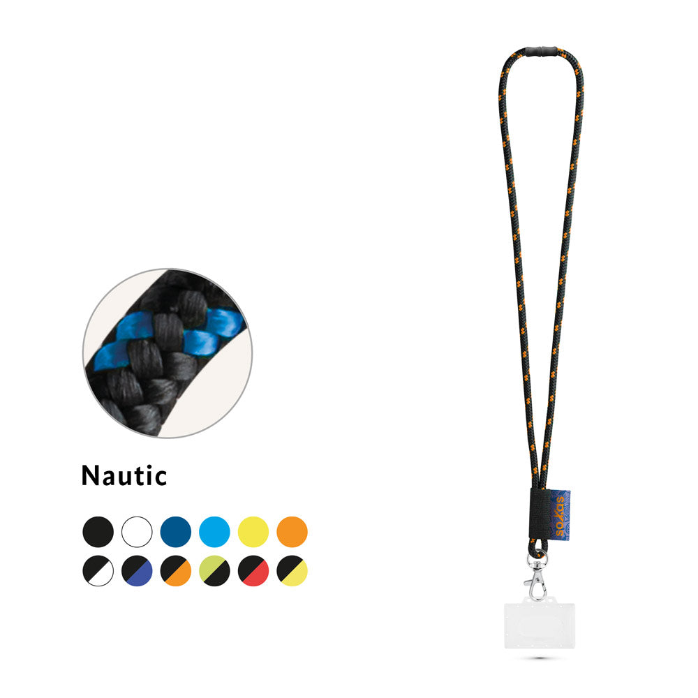 BRIDPORT. SET Lanyard NAUTIC Long (Ø 7 mm) com mosquetão de gatilho 9 mm, Fecho de segurança Ø 7 mm e Porta-crachá / cartões rígido 91 x 68 mm