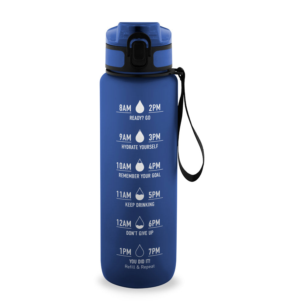 ERIKSSON. Garrafa em PET reciclado (100% rPET), com frases motivacionais e horas indicadas para te incentivar a beber água e manteres-te hidratado durante o dia