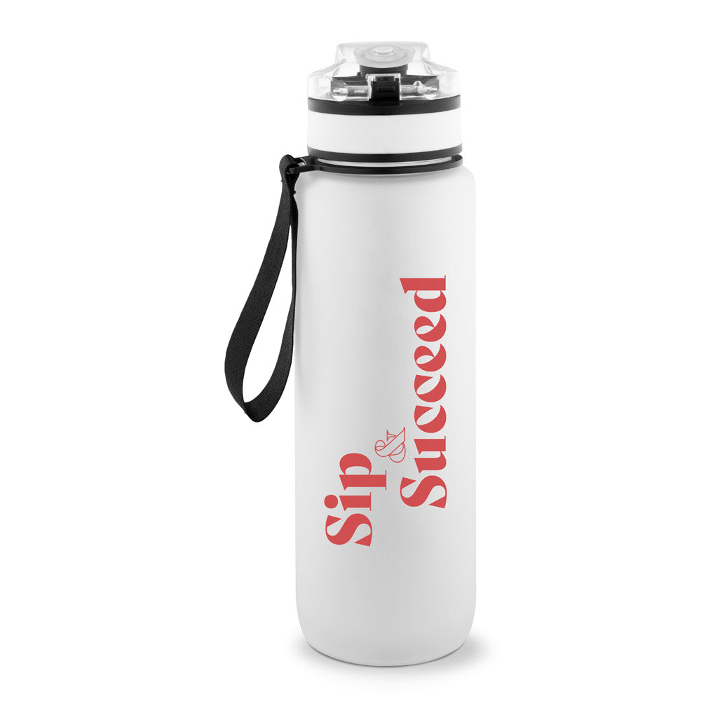ERIKSSON. Garrafa em PET reciclado (100% rPET), com frases motivacionais e horas indicadas para te incentivar a beber água e manteres-te hidratado durante o dia