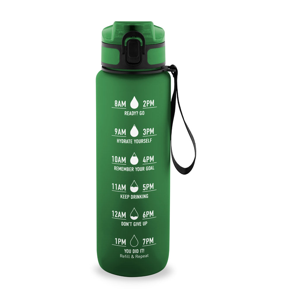 ERIKSSON. Garrafa em PET reciclado (100% rPET), com frases motivacionais e horas indicadas para te incentivar a beber água e manteres-te hidratado durante o dia
