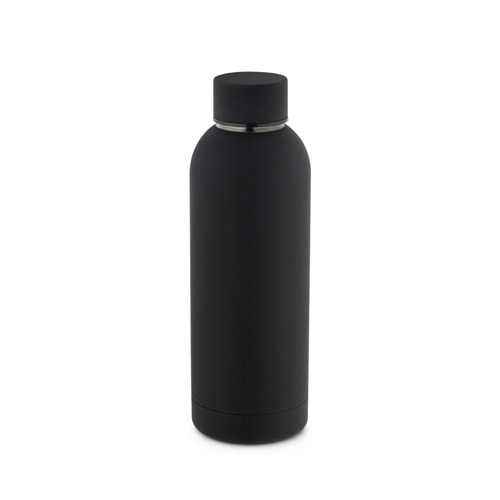 ODIN. Garrafa em aço inoxidável (36% reciclado) com acabamento em borracha 550 mL