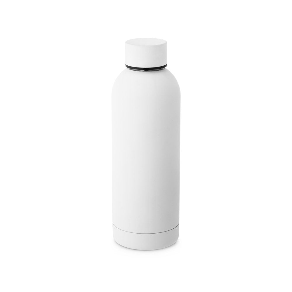 ODIN. Garrafa em aço inoxidável (36% reciclado) com acabamento em borracha 550 mL