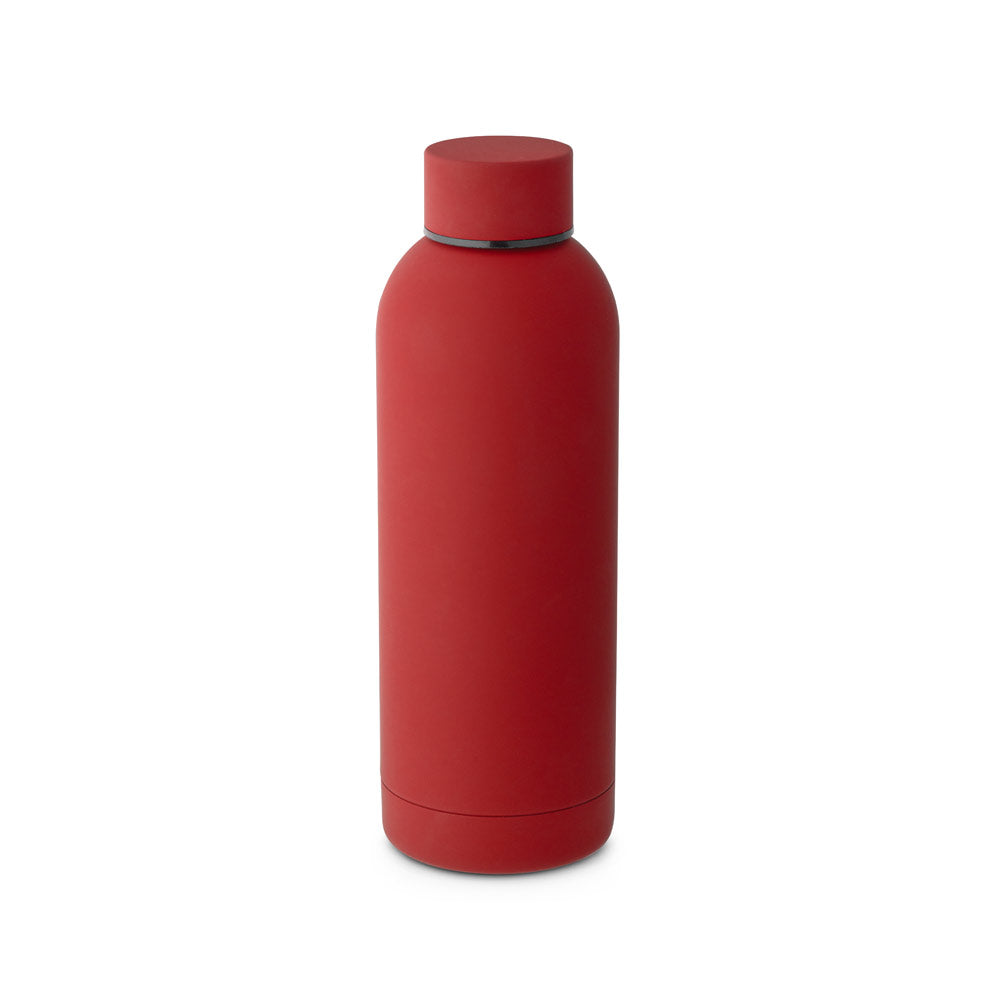 ODIN. Garrafa em aço inoxidável (36% reciclado) com acabamento em borracha 550 mL
