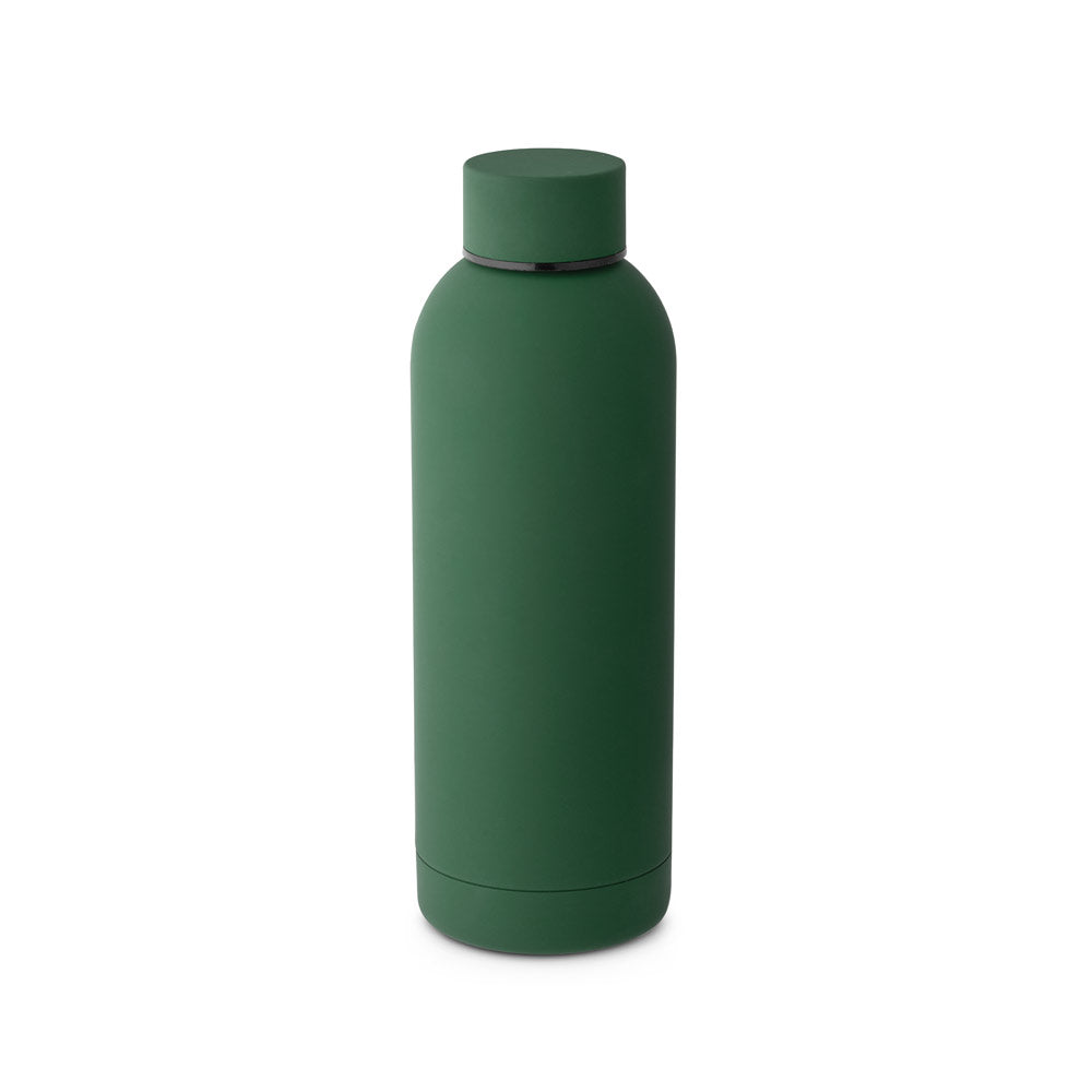 ODIN. Garrafa em aço inoxidável (36% reciclado) com acabamento em borracha 550 mL