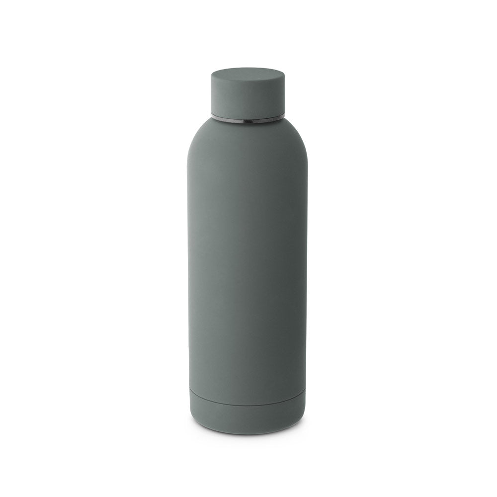 ODIN. Garrafa em aço inoxidável (36% reciclado) com acabamento em borracha 550 mL