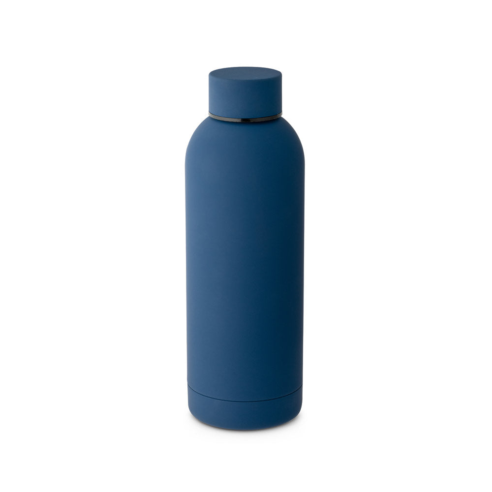 ODIN. Garrafa em aço inoxidável (36% reciclado) com acabamento em borracha 550 mL