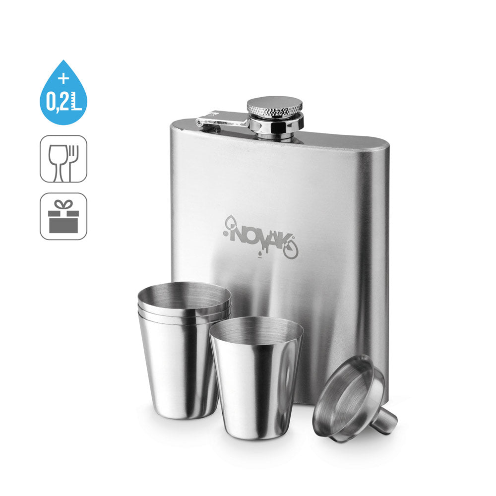NOVAK. Conjunto de garrafa e copos em aço inoxidável 200 mL