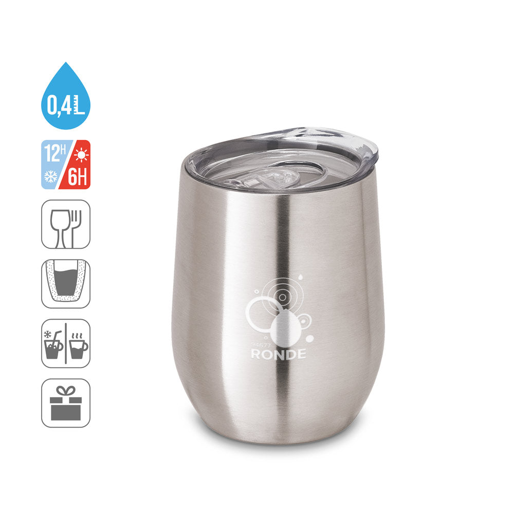 RONDE. Copo de viagem em aço inoxidável 400 mL
