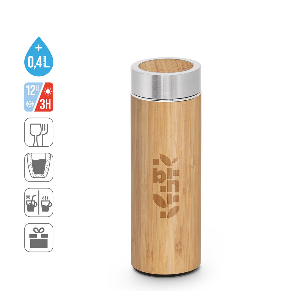 NATUREL. Garrafa térmica em bambu e aço inoxidável (90% reciclado) 430 mL