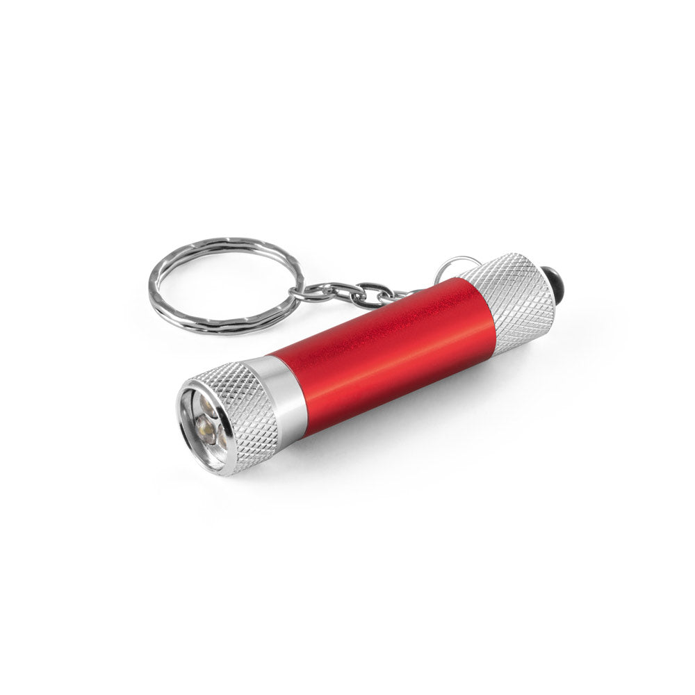 RE-LERGAN. Porta-chaves em alumínio (92% reciclado) com lanterna de 3 luzes LEDs