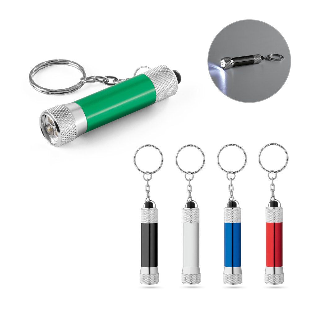RE-LERGAN. Porta-chaves em alumínio (92% reciclado) com lanterna de 3 luzes LEDs