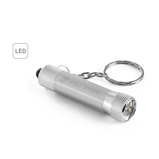 RE-LERGAN. Porta-chaves em alumínio (92% reciclado) com lanterna de 3 luzes LEDs