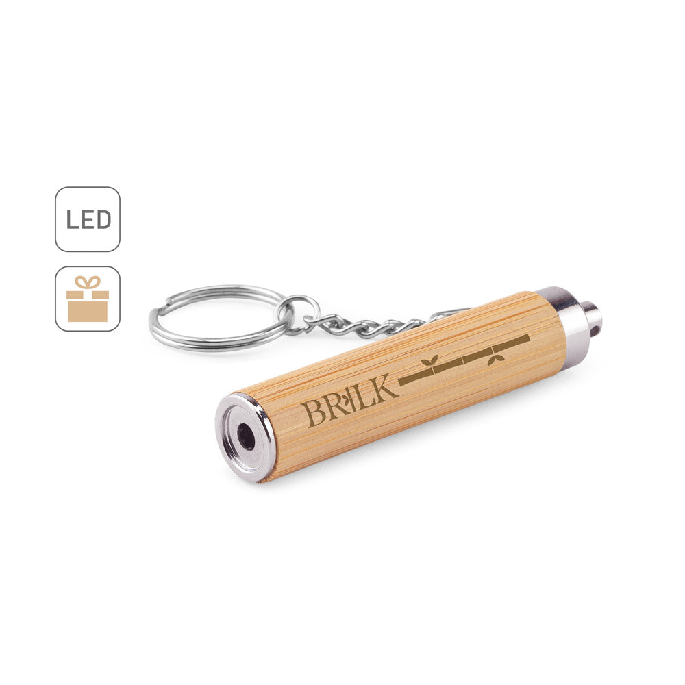 RACHEL. Porta-chaves em bambu e ABS com lanterna LED