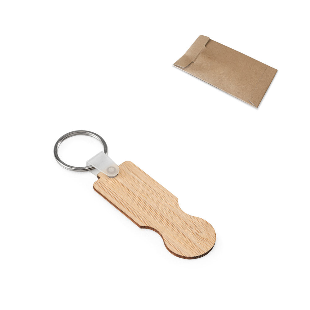 SHOPZ. Porta-chaves em bambu com extremidade em formato de moeda