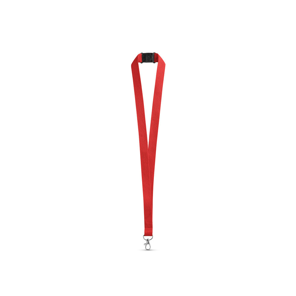 LEEDS. Lanyard em poliéster com fecho de segurança