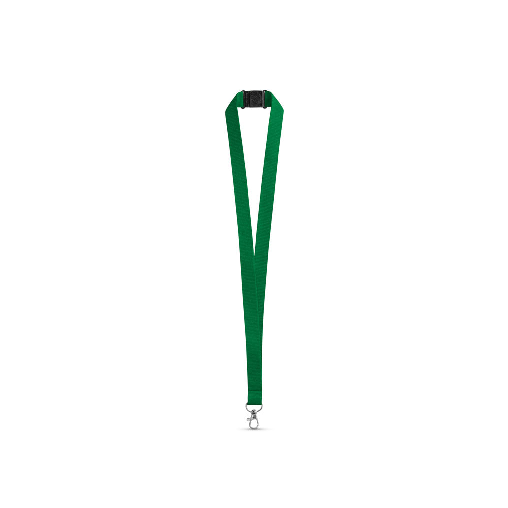 LEEDS. Lanyard em poliéster com fecho de segurança