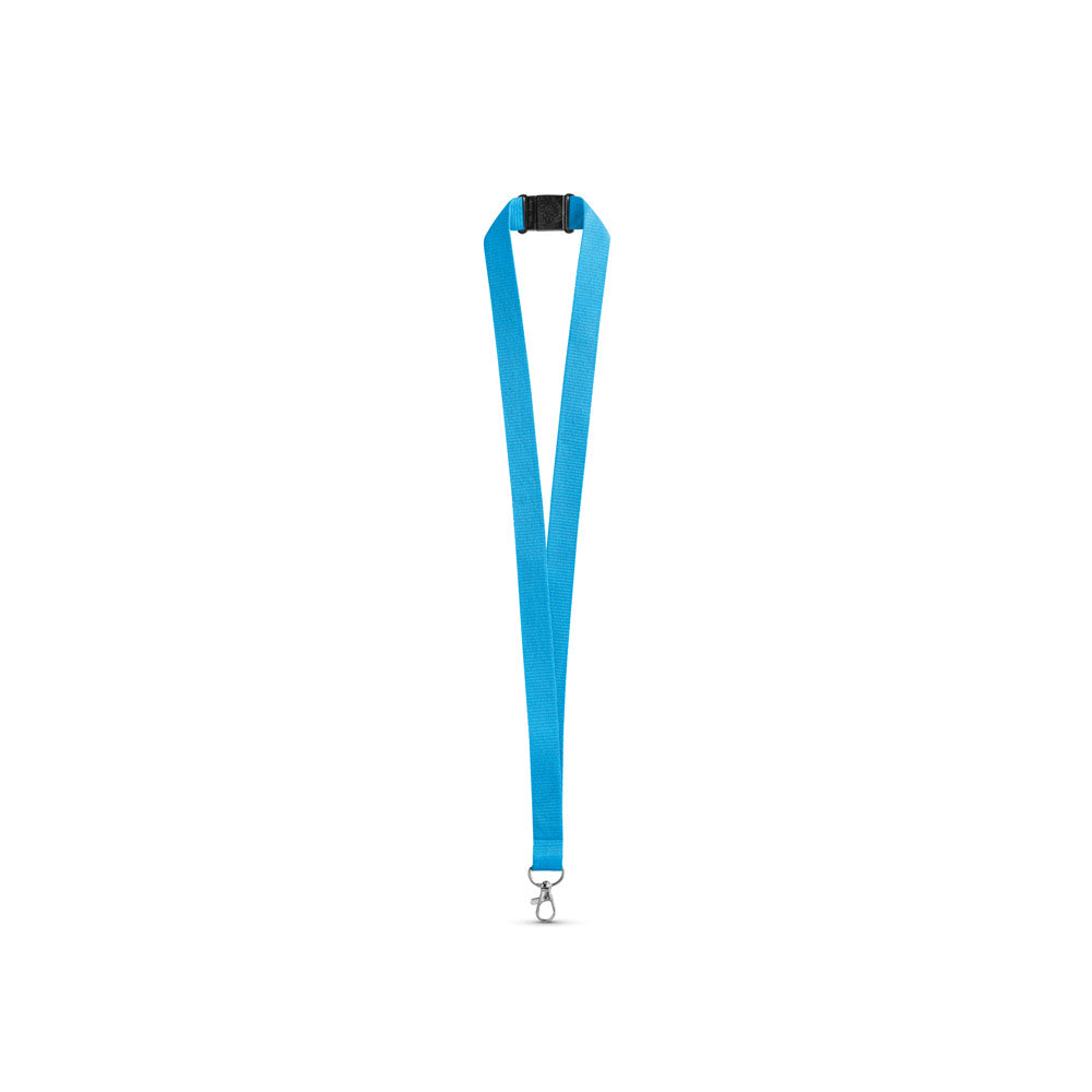LEEDS. Lanyard em poliéster com fecho de segurança
