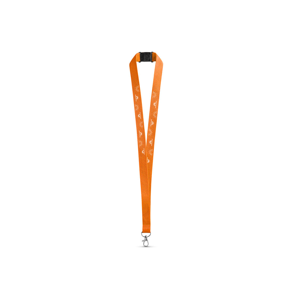 LEEDS. Lanyard em poliéster com fecho de segurança