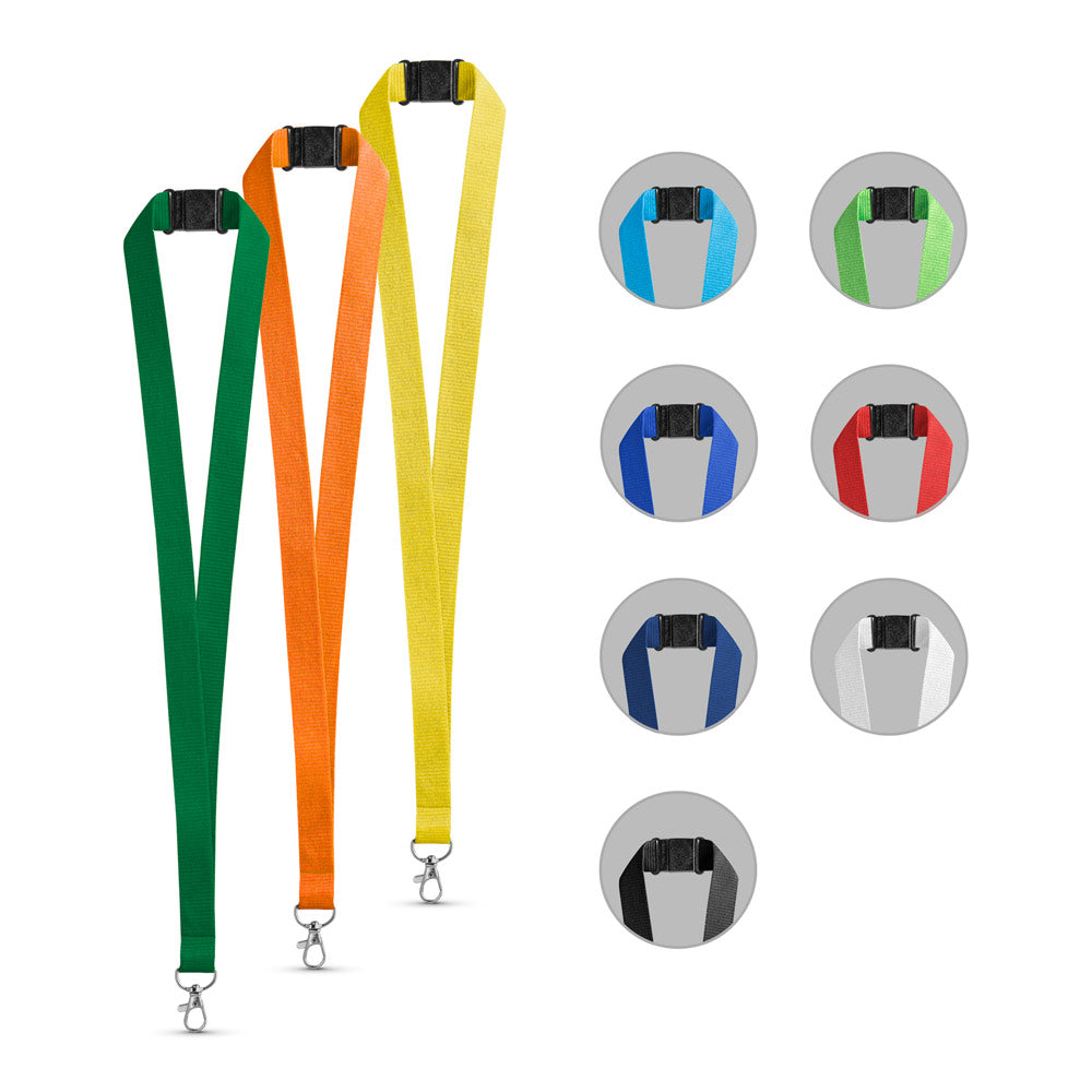 LEEDS. Lanyard em poliéster com fecho de segurança