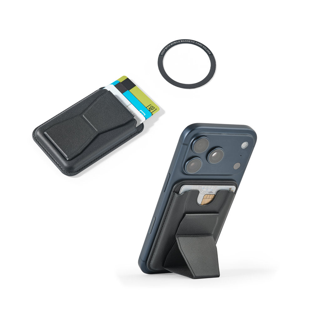 CONNOR. Porta-cartões magnético em PU, de fácil fixação na parte traseira do telemóvel, com bloqueio RFID