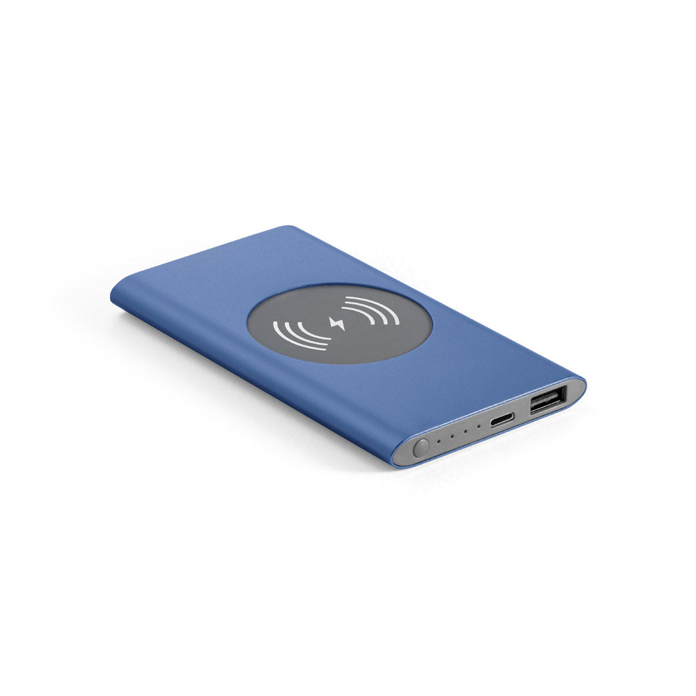 CASSINI. Power bank 4'000 mAh com carregador wireless 5W em alumínio reciclado (100% rAL)