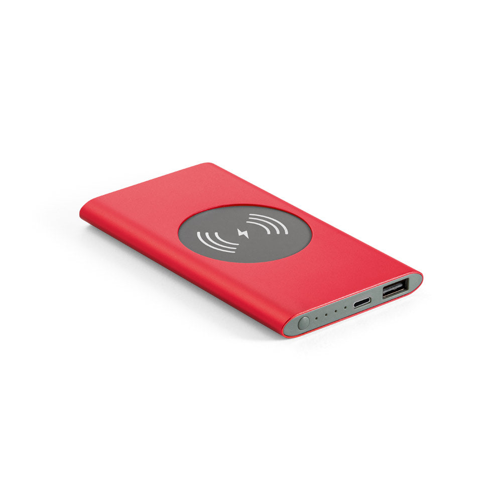 CASSINI. Power bank 4'000 mAh com carregador wireless 5W em alumínio reciclado (100% rAL)