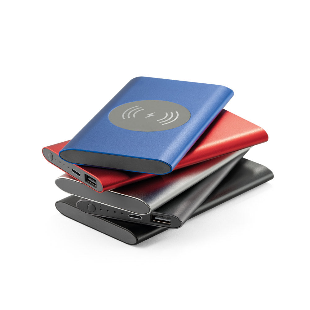 CASSINI. Power bank 4'000 mAh com carregador wireless 5W em alumínio reciclado (100% rAL)