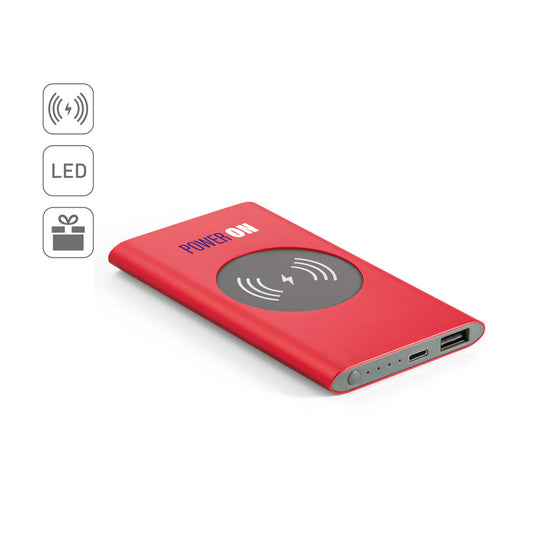 CASSINI. Power bank 4'000 mAh com carregador wireless 5W em alumínio reciclado (100% rAL)
