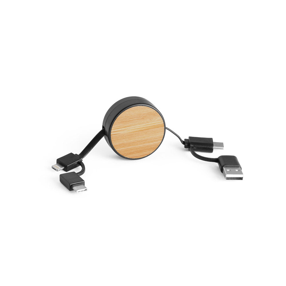 RUBINS. Cabo USB retrátil 6 em 1 em ABS reciclado (100% rABS) e bambu