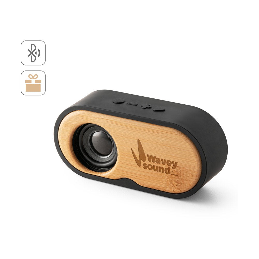TILLY. Coluna de som portátil de 3W com 5h de autonomia em bambu e ABS reciclado (100% rABS)