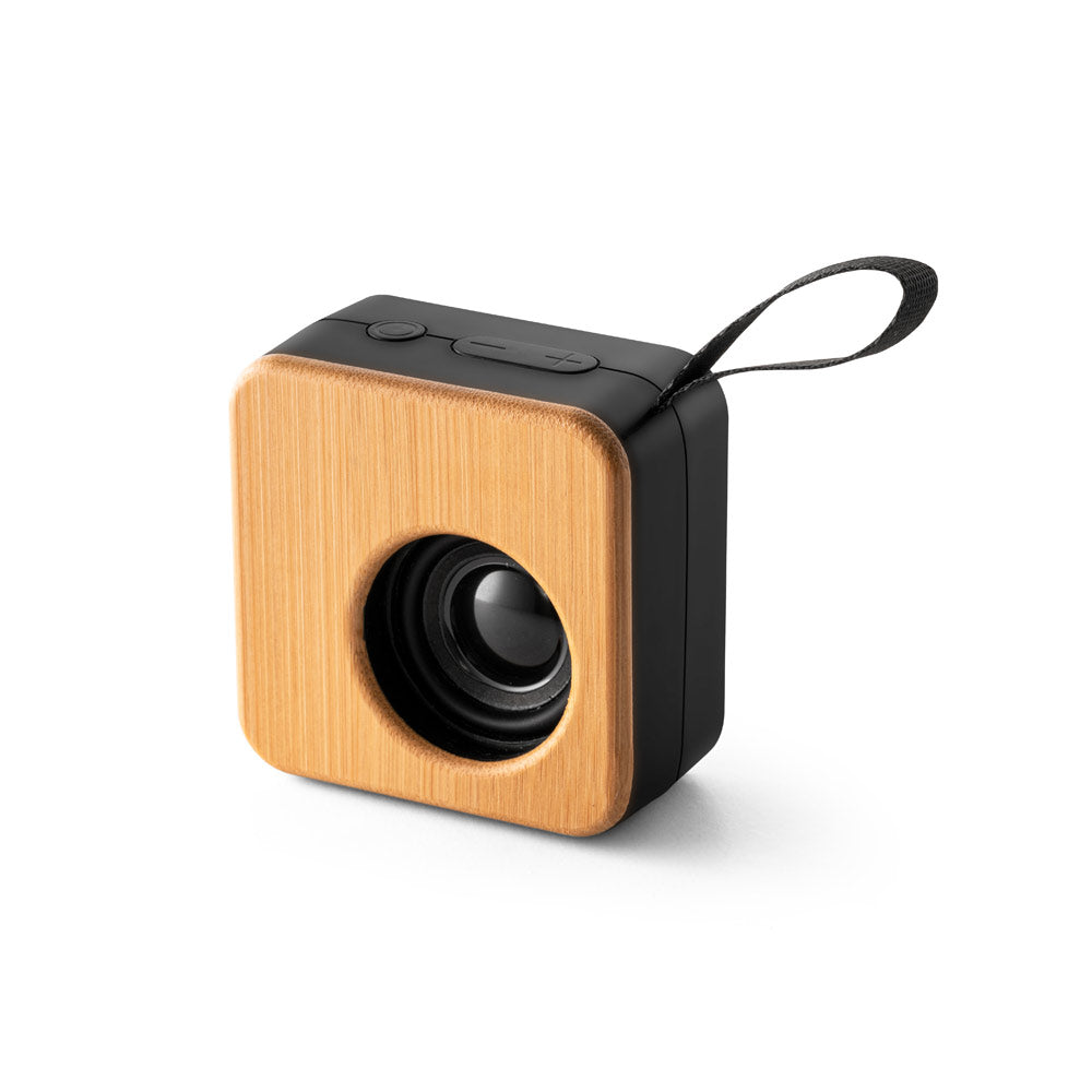 MAYER. Coluna de som portátil de 3W com 4h de autonomia em bambu e ABS reciclado (100% rABS)
