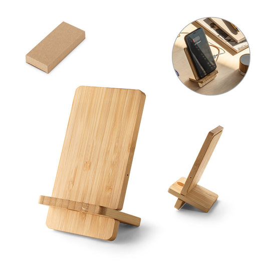 LANGE. Suporte para smartphone com carregador super-rápido wireless 15W em bambu