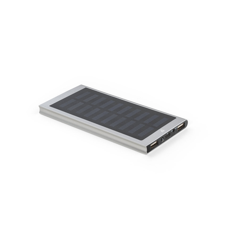 CLERK. Power bank 8'000 mAh com painel solar em alumínio 100% reciclado