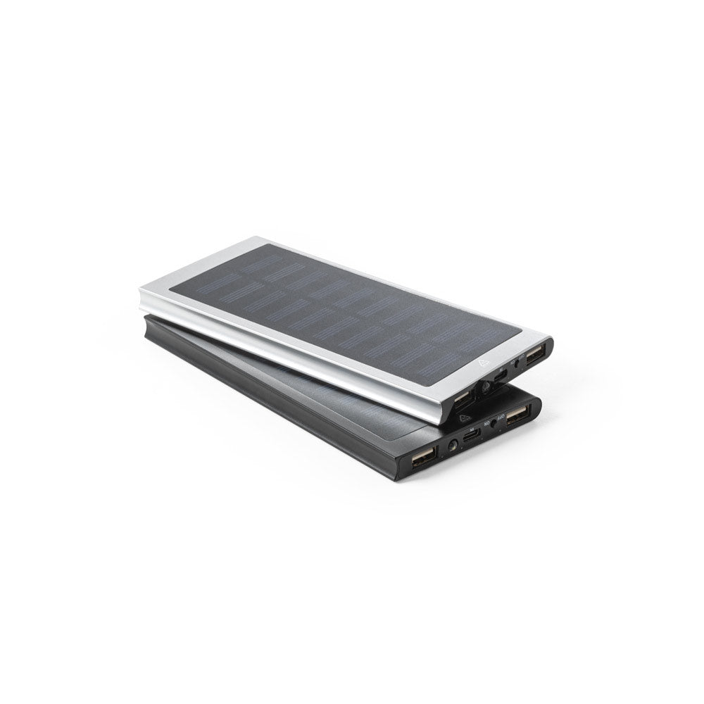 CLERK. Power bank 8'000 mAh com painel solar em alumínio 100% reciclado