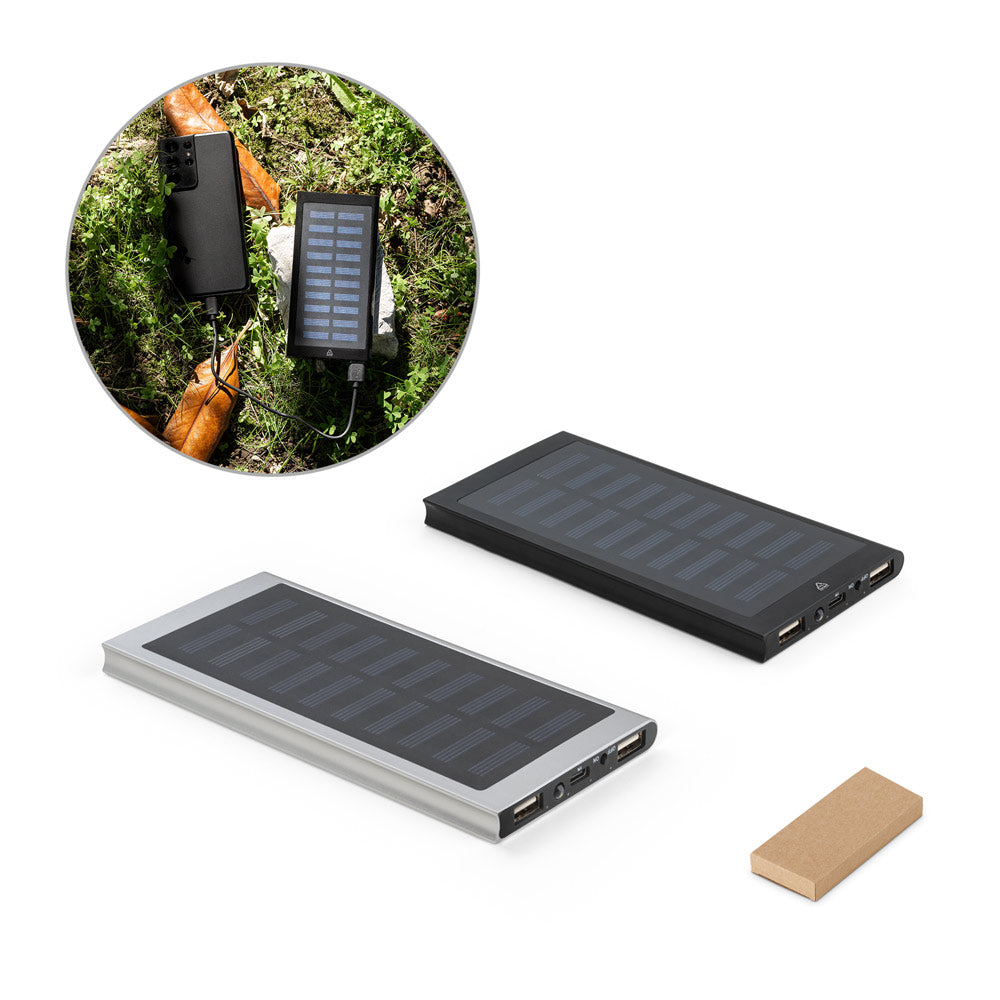 CLERK. Power bank 8'000 mAh com painel solar em alumínio 100% reciclado