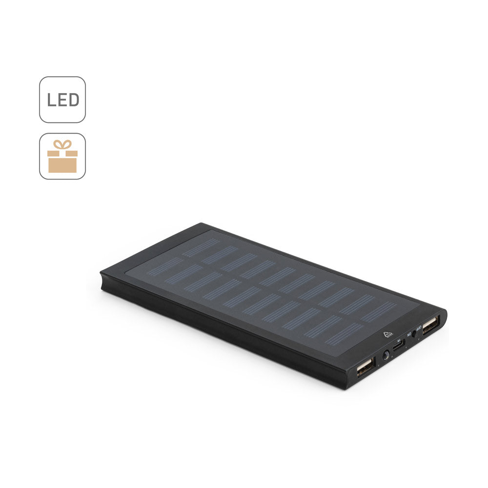 CLERK. Power bank 8'000 mAh com painel solar em alumínio 100% reciclado