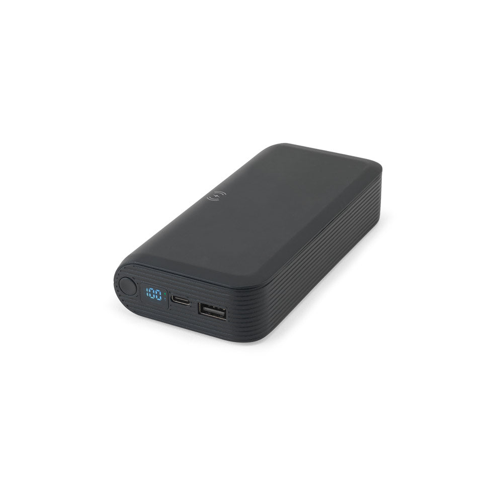 BECKER 20. Power bank 20'000 mAh em ABS reciclado (100% rABS) com carregador wireless super rápido 15W