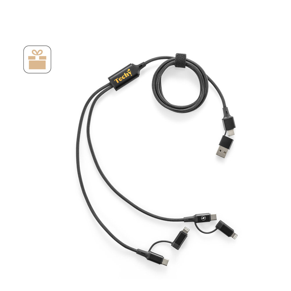 BERTOZZI. Cabo USB super rápido 6 em 1 em alumínio reciclado (20%) e PET reciclado (4%)