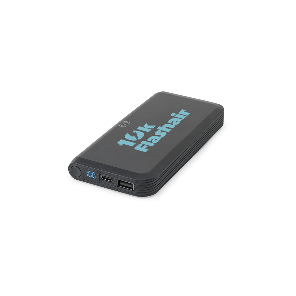 BECKER 10. Power bank 10'000 mAh em ABS reciclado (100% rABS) com carregador wireless super rápido 15W
