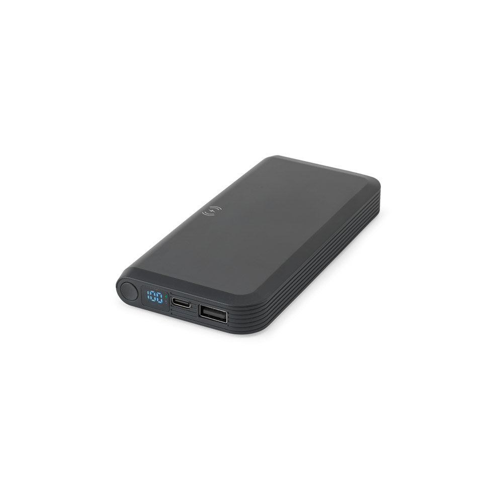 BECKER 10. Power bank 10'000 mAh em ABS reciclado (100% rABS) com carregador wireless super rápido 15W