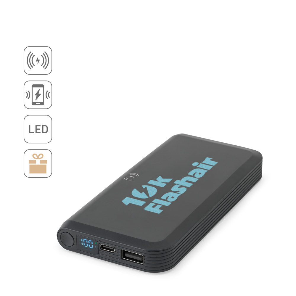 BECKER 10. Power bank 10'000 mAh em ABS reciclado (100% rABS) com carregador wireless super rápido 15W
