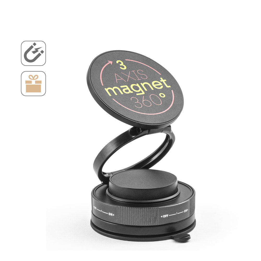 KEPLER. Suporte magnético para telemóvel com sistema de fixação em vácuo para superfícies lisas e não lisas (rotação 360º)